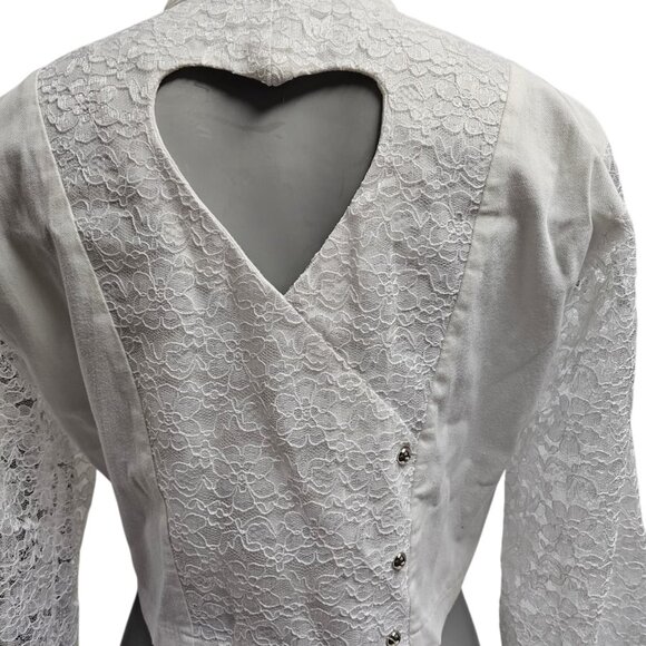 80s - 90s Banjo white heart cutout back button down shirt . medium . Made in USA - Picture 7 of 10